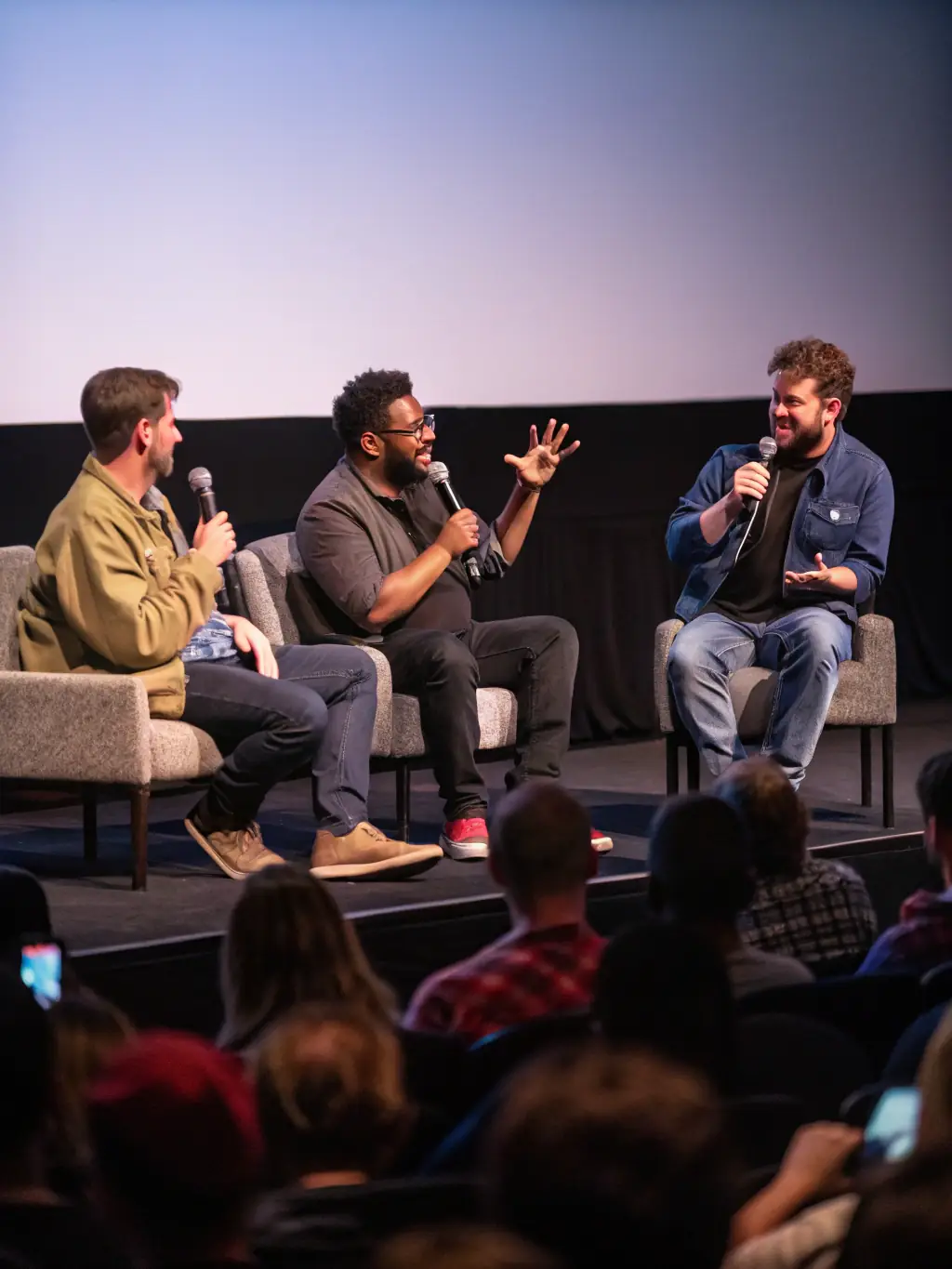 A photograph showcasing a panel discussion with electronic music artists and industry professionals at a SECOND DEGRE event. The panelists are engaging with the audience, fostering a dialogue about the future of electronic music and its cultural impact.