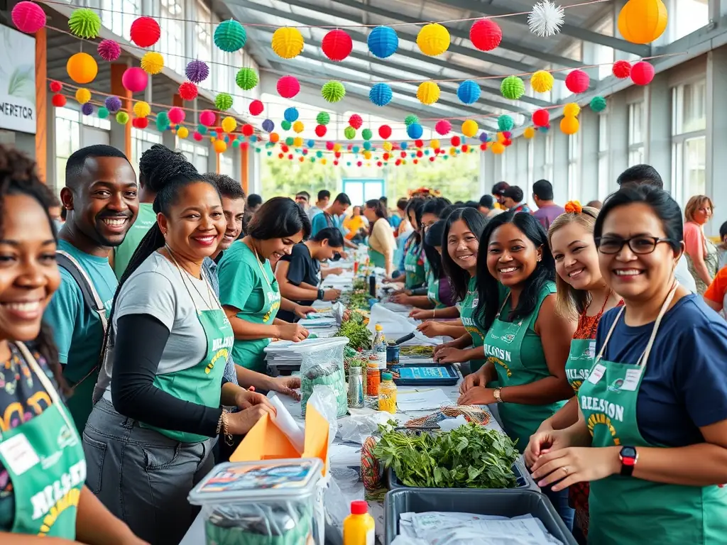 A photograph of SECOND DEGRE volunteers working together on a community project, such as setting up equipment for an event or distributing promotional materials. The image conveys a sense of teamwork, dedication, and community spirit.